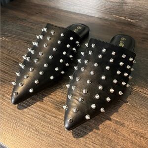 Vegan Leather Mules Black Spiked Punk Edgy Slides Size 8